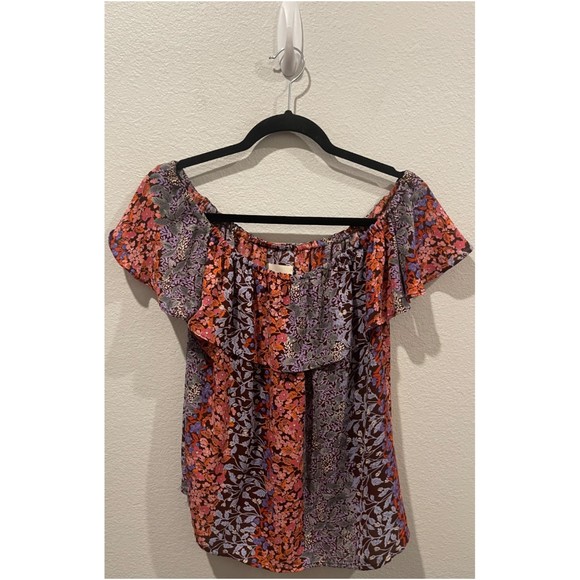 MAEVE Off The Shoulder Floral Print Top Purple Orange - Picture 2 of 4
